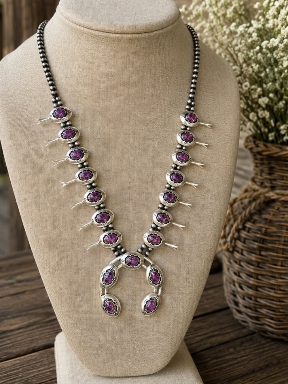 Native American Navajo-Style Squash Blossom Necklace Nwt